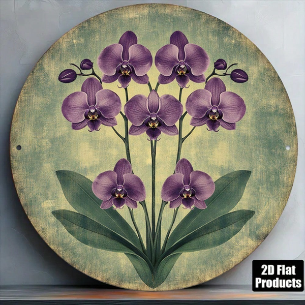 CIFbuy 1 个 8×8 英寸 2D 平面圆形标牌，“复古紫蝴蝶兰挂牌” 平面圆形标牌，复古紫蝴蝶兰挂牌，客厅卧室花卉装饰（TikTok, temu 自提物流）-2