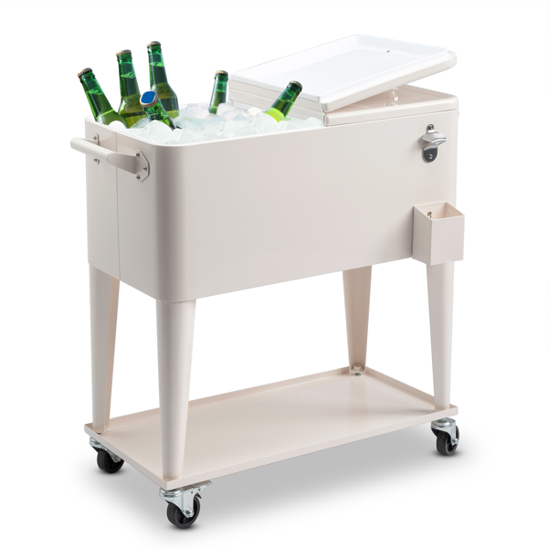 【同款编码：98562384】80QT 奶白色 冷冻保温推车 87.5*38.5*91cm 长方形 塑料箱体 铁脚管 冷冻保温-1