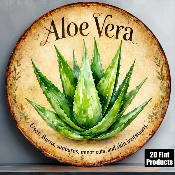 CIFbuy 8×8 英寸复古芦荟墙面标牌，“寓意舒缓灼伤” 平面装饰挂牌，寓意舒缓灼伤、肌肤不适（TikTok, temu 自提物流）-6