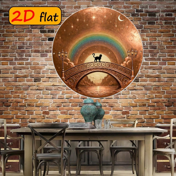 CIFbuy 2D 平面圆形铝制标牌 7.87×7.87 英寸，“7” 英寸，拱桥黑猫搭配星空彩虹夜景图案（TikTok, temu 自提物流）-5