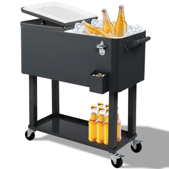 【同款编码：56824091】80QT 深灰色 冷冻保温推车 87.5*91*38.5cm 长方形 塑料箱体 铁脚管 冷冻保温
