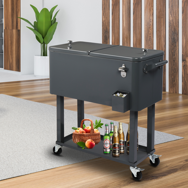 【同款编码：56824091】80QT 深灰色 冷冻保温推车 87.5*91*38.5cm 长方形 塑料箱体 铁脚管 冷冻保温-58