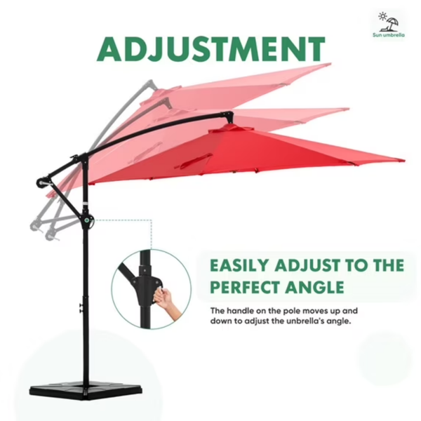 10英尺偏移悬挂式户外庭院伞，带底座、可旋转和倾斜、8根伞骨、防紫外线，适用于泳池、花园、后院、市场，红色（Walmart仓库发货）-4