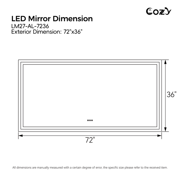 72"x36"LED浴室镜，前照灯和后照灯，3色灯可调，亮度记忆，防雾LED梳妆镜【周末不发货，TK/TEMU订单仅支持自提，仅TX10643仓支持GOFO】-2