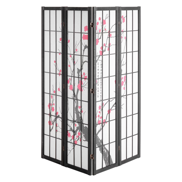 4格日式屏风，室内用木质折叠式隐私屏风，便携式隔断，适用于家庭、办公室、餐厅等场所的房间分隔和装饰（Walmart仓库发货）-1