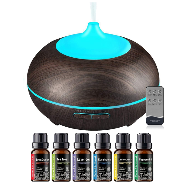550 毫升精油香薰机，超声波雾化香薰仪；配备七色氛围灯，缺水自动停机，适用于居家、卧室、宠物房 —— 黑色款-1