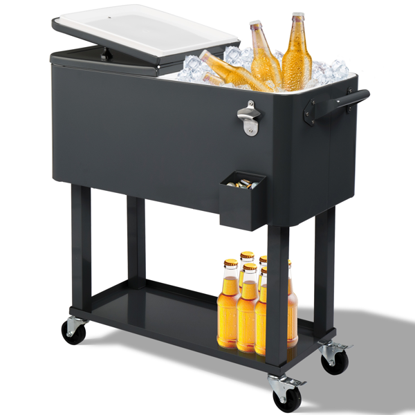 【同款编码：56824091】80QT 深灰色 冷冻保温推车 87.5*91*38.5cm 长方形 塑料箱体 铁脚管 冷冻保温-1