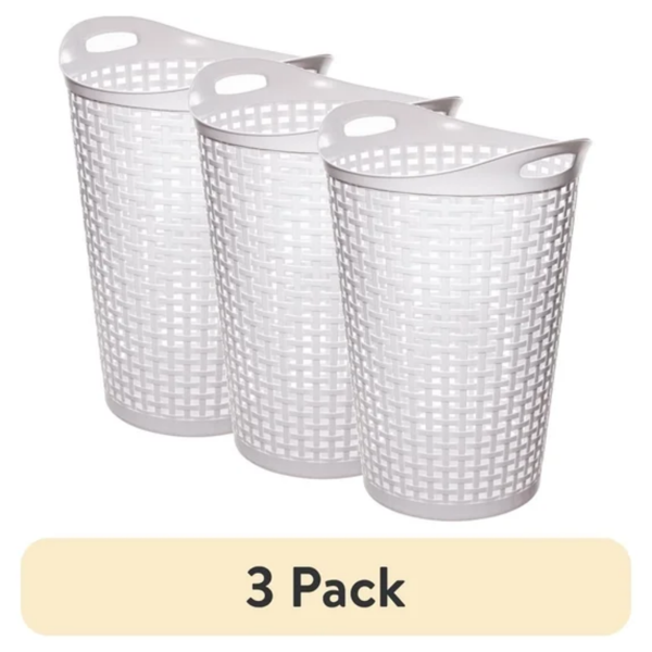 （3件套）可折叠柳条圆形洗衣篮，白色塑料(Walmart仓库发货）-1