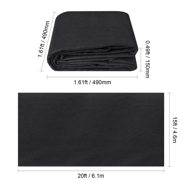 15x20英尺无纺土工布防草布 4盎司地面覆盖防草布 景观布 商业温室防草布，花园防草布，黑色（Walmart仓库发货）-3