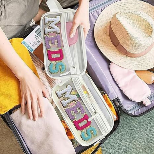 Black transparent visible makeup storage bag, colored STUFF letters, waterproof portable toiletry bag-4
