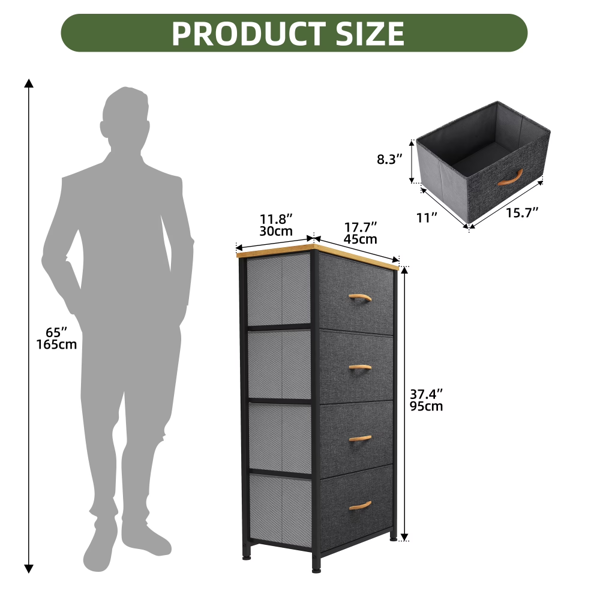 4抽屉梳妆台/布艺五斗柜/客厅/走廊储物收纳家具，深灰色(Walmart仓库发货）-2