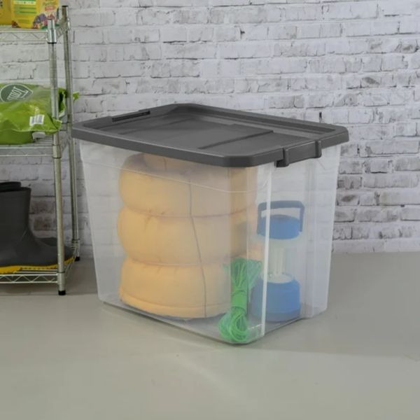 （2件套）108夸脱超大可堆叠储物箱，带锁盖的透明塑料储物容器，深灰色   （Walmart仓库发货）-4