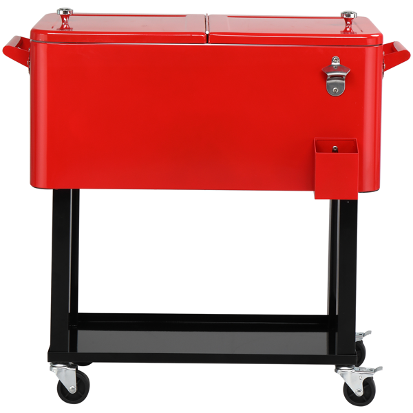 【同款编码：51991387】80qt 红色箱体 黑色脚管 冷冻保温推车 91*87*48cm 长方形 铁喷塑 带排水管-36