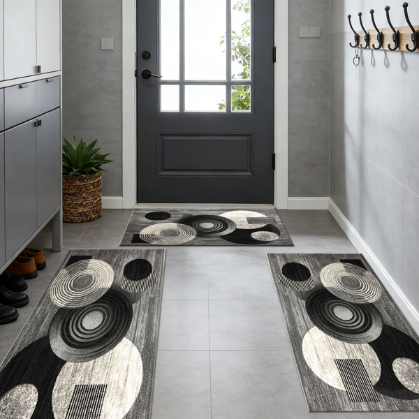 三件套厨房地毯，防滑可水洗，抽象图案厨房走廊地毯，柔软舒适，适用于水槽、地板、入口、走廊和浴室。-12