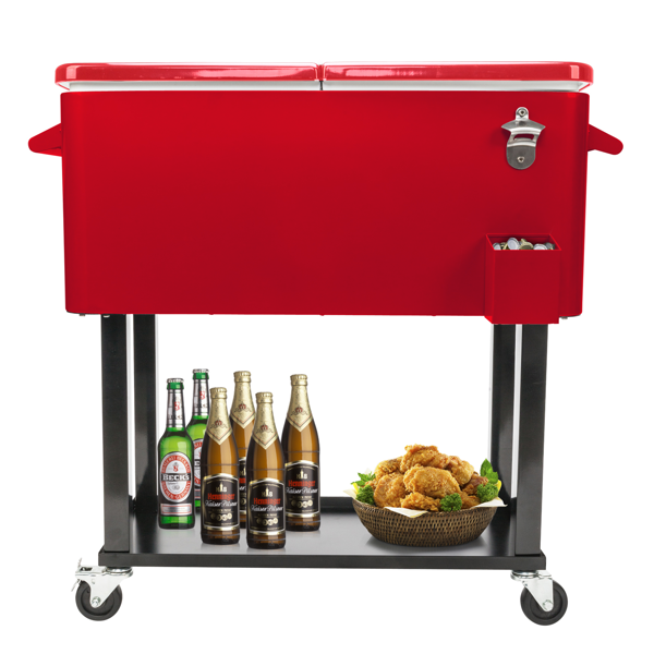【同款编码：51991387】80qt 红色箱体 黑色脚管 冷冻保温推车 91*87*48cm 长方形 铁喷塑 带排水管-30