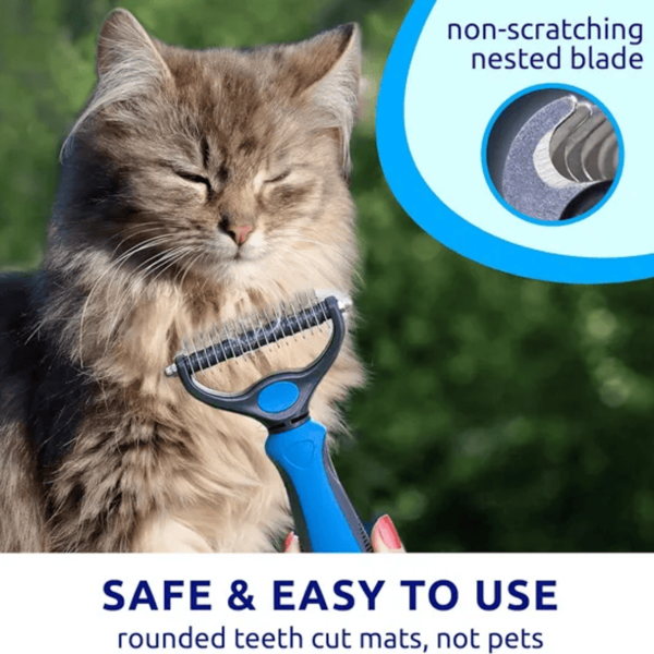 蓝色拍你的宠物去毛狗刷用于脱毛——室内猫用猫刷，长毛和短发狗用双面猫刷去毛和美容工具，皮肤友好-4