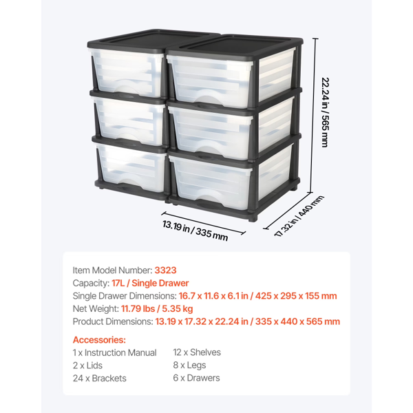 100L 6个收纳抽屉，坚固的整理器，透明的收纳盒，适用于办公室、手工艺室和家庭整理    （Walmart仓库发货）-3