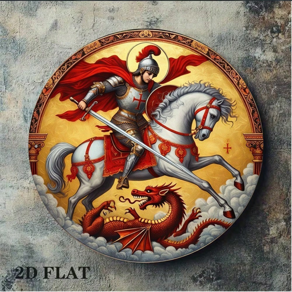 CIFbuy 1 个 8×8 英寸 2D 平面圆形标牌，“复古圣乔治屠龙挂牌” 平面圆形标牌，复古圣乔治屠龙挂牌，骑士主题装饰（TikTok, temu 自提物流）-2