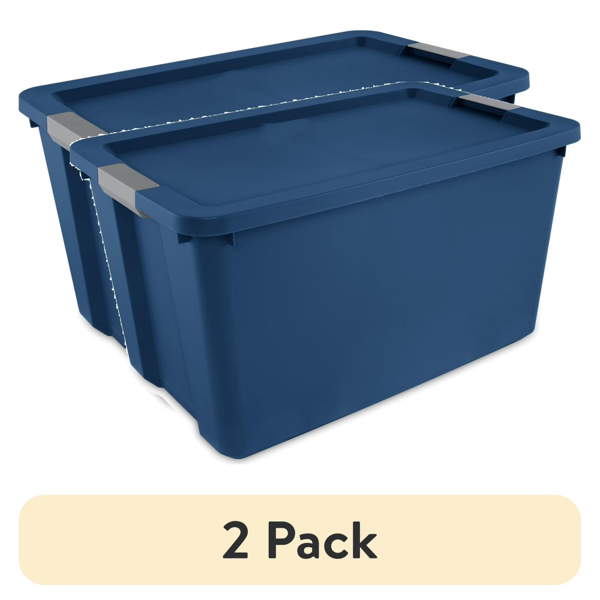 （2件套）34加仑超大储物箱，带锁盖的塑料储物容器，蓝色   （Walmart仓库发货）-1