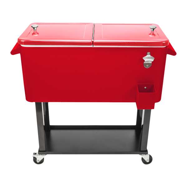 【同款编码：51991387】80qt 红色箱体 黑色脚管 冷冻保温推车 91*87*48cm 长方形 铁喷塑 带排水管-15