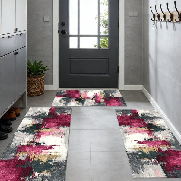 三件套厨房地毯，防滑可水洗，抽象图案厨房走廊地毯，柔软舒适，适用于水槽、地板、入口、走廊和浴室。-12