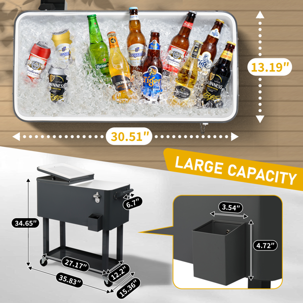 【同款编码：56824091】80QT 深灰色 冷冻保温推车 87.5*91*38.5cm 长方形 塑料箱体 铁脚管 冷冻保温-33