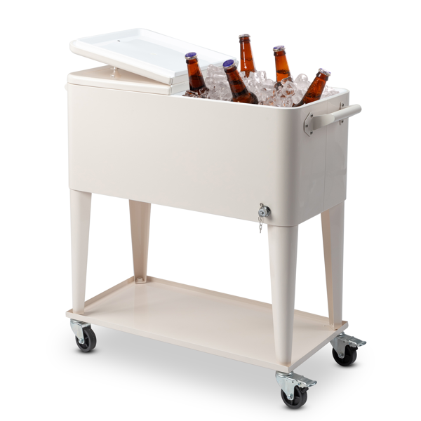 【同款编码：98562384】80QT 奶白色 冷冻保温推车 87.5*38.5*91cm 长方形 塑料箱体 铁脚管 冷冻保温-6