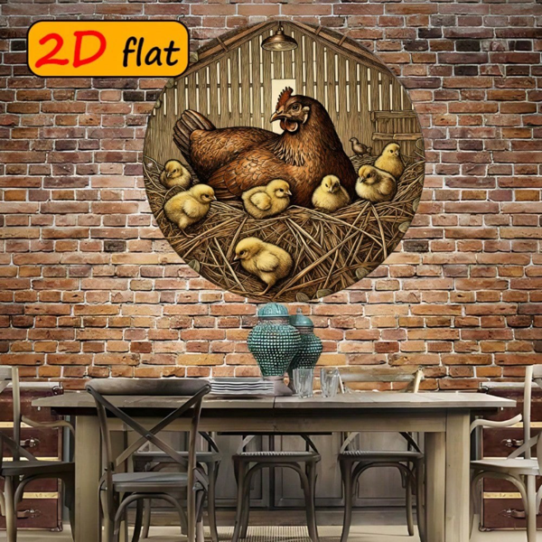 CIFbuy 1 个 7.87×7.87 英寸 2D 平面圆形标牌，“母鸡小鸡图案” 平面圆形标牌，母鸡小鸡图案，厨房书房户外装饰，复活节礼品（TikTok, temu 自提物流）-6