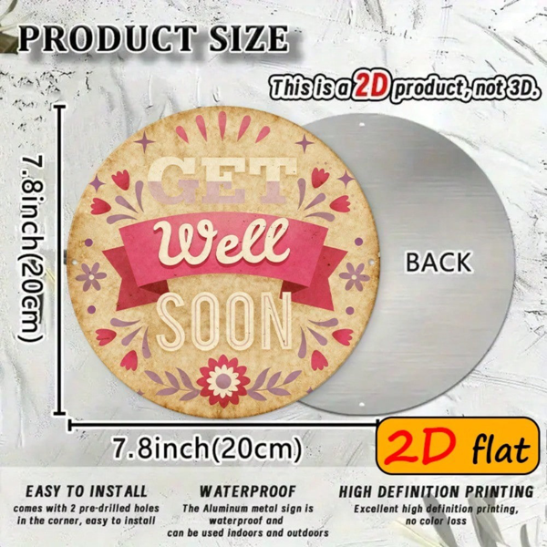 CIFbuy 1 个早日康复礼品挂牌，“” 英寸圆形铝制墙面饰牌，粉米色花卉爱心图案（TikTok, temu 自提物流）-4