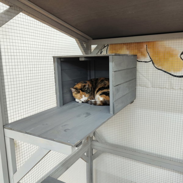 71.2英寸高户外猫咪围栏（Catio），带滚轮，木制猫笼，多层猫屋（含平台），配有可上锁门及可拆卸PVC垫-10