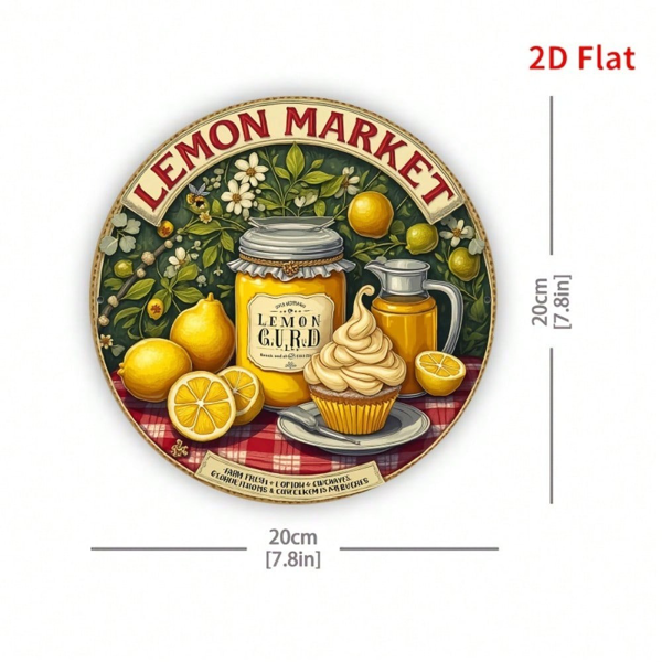 CIFbuy 1 个 20×20 厘米复古柠檬铁皮标牌，“” 厘米复古柠檬铁皮标牌，复古黄柠檬纸杯蛋糕金属墙面装饰（TikTok, temu 自提物流）-7