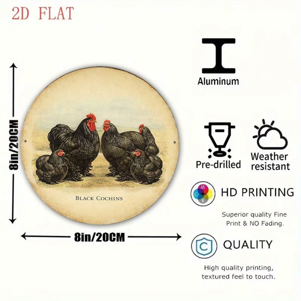 CIFbuy 1 个 8×8 英寸复古黑色矮脚鸡装饰标牌，“个” 平面圆形挂牌（TikTok, temu 自提物流）-3
