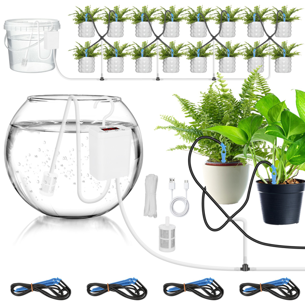 （自提可发加拿大，temu&tk下自提单）智能自动植物浇水器，4 瓦低噪高效滴灌套装，带缺水、低电量双重报警，配 16 个滴头，适用于室内、阳台、温室-4