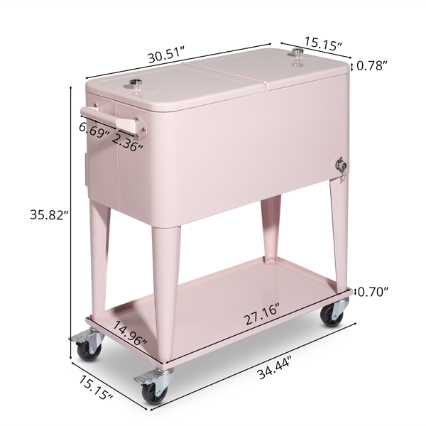 【同款编码：26565530】80qt 粉色 冷冻保温推车 87.5*39*91cm 长方形 塑料箱体 冷冻保温-7