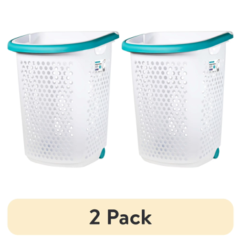 （2件套）2蒲式耳带弹跳把手的白色成人款滚轮塑料洗衣篮   （Walmart仓库发货）