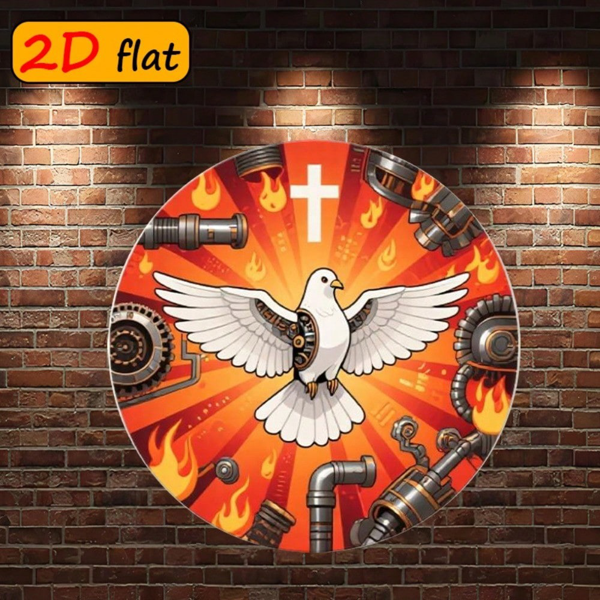 CIFbuy 1 个 7.87×7.87 英寸圆形铝制标牌，“7” 英寸圆形铝制标牌，白鸽机械风图案挂牌（TikTok, temu 自提物流）-7