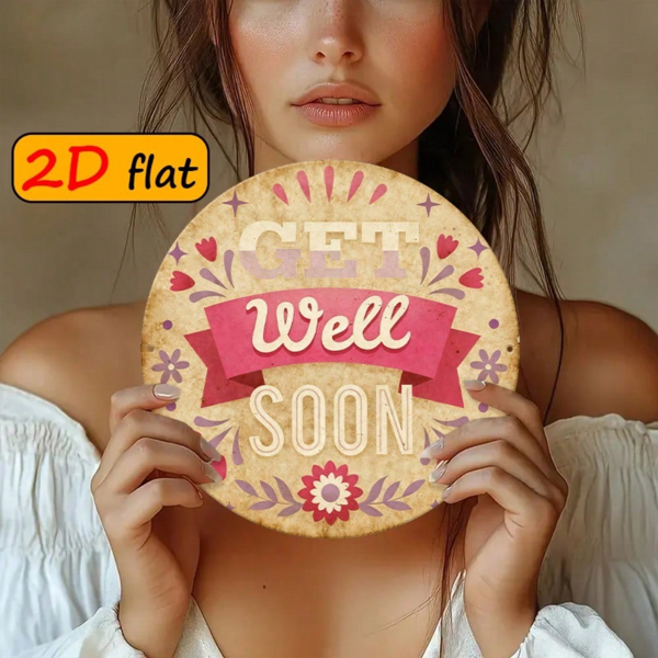 CIFbuy 1 个早日康复礼品挂牌，“” 英寸圆形铝制墙面饰牌，粉米色花卉爱心图案（TikTok, temu 自提物流）-7
