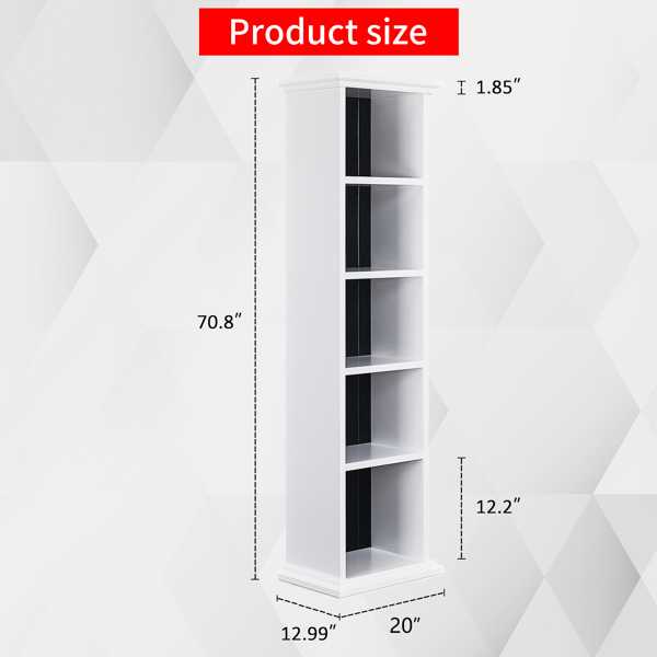 5层顶底复式书架 密度板喷漆物品展示架 74*34*150cm 白色柜体黑色内背板-5