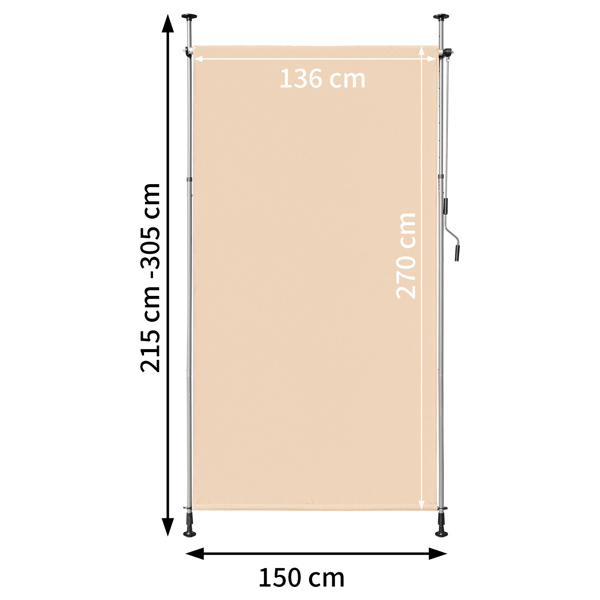 150*270*(210-310) cm 米白色 支撑篷 涤纶布 铝铁框架 垂直可伸缩-5