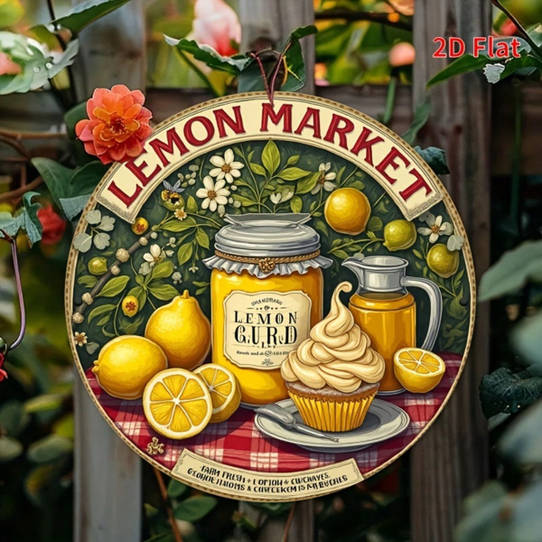 CIFbuy 1 个 20×20 厘米复古柠檬铁皮标牌，“” 厘米复古柠檬铁皮标牌，复古黄柠檬纸杯蛋糕金属墙面装饰（TikTok, temu 自提物流）-4