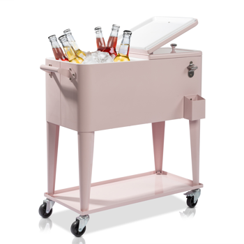 【同款编码：26565530】80qt 粉色 冷冻保温推车 87.5*39*91cm 长方形 塑料箱体 冷冻保温