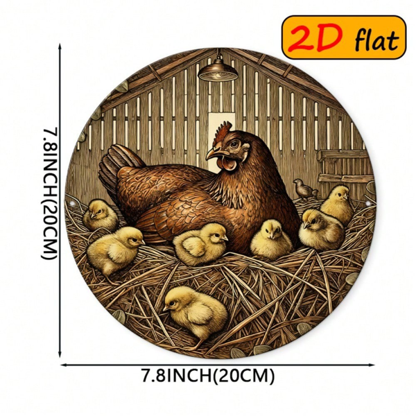 CIFbuy 1 个 7.87×7.87 英寸 2D 平面圆形标牌，“母鸡小鸡图案” 平面圆形标牌，母鸡小鸡图案，厨房书房户外装饰，复活节礼品（TikTok, temu 自提物流）-4
