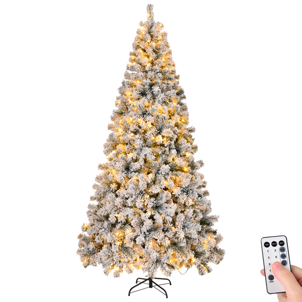 8ft 绿色植绒 500灯 暖白双色8模式 1300枝头 自动树结构 PVC材质 圣诞树 美规-2