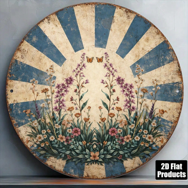 CIFbuy 1 个 8×8 英寸复古蝴蝶花卉圆形标牌，“平面挂牌” 平面挂牌（TikTok, temu 自提物流）-5