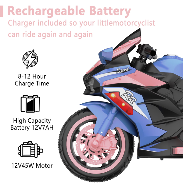12V 儿童电动摩托车，电动玩具摩托车，带遥控器，灯轮和蓝牙音乐的儿童骑乘摩托车（周末不发货）-2