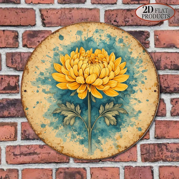 CIFbuy 1 个 8×8 英寸复古秋菊圆形标牌，“个” 平面秋日花卉挂牌（TikTok, temu 自提物流）-6