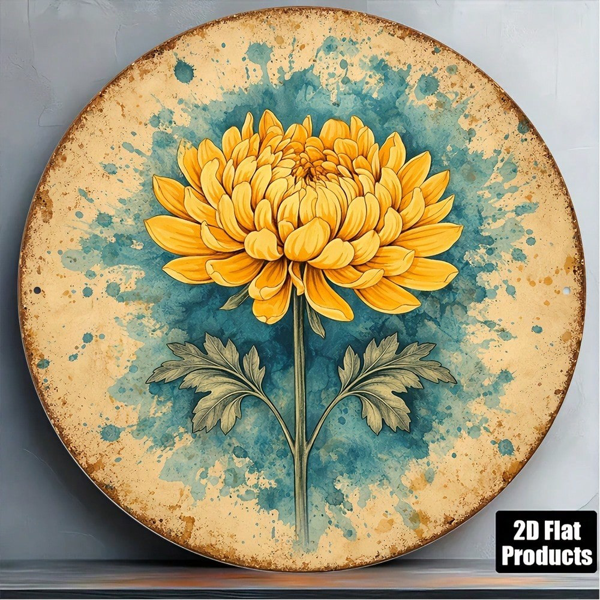 CIFbuy 1 个 8×8 英寸复古秋菊圆形标牌，“个” 平面秋日花卉挂牌（TikTok, temu 自提物流）-1