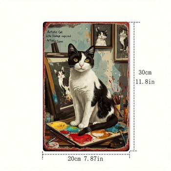 CIFbuy 复古猫咪金属墙饰 8x12英寸 复古铁艺装饰，配画笔与调色板，适用于家庭客厅的二维平面艺术挂牌（TikTok, temu 自提物流）