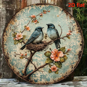 CIFbuy 1 个 8×8 英寸复古筑巢小鸟墙面圆形标牌，“” 英寸复古筑巢小鸟墙面圆形标牌，春日鸟巢无框挂饰（TikTok, temu 自提物流）