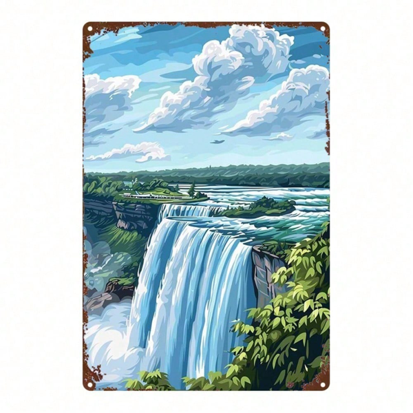 CIFbuy 1个尼亚加拉瀑布金属标牌 8x12英寸，质朴2D平铁壁饰，配以鲜艳的瀑布与绿植，复古风格，适用于室内室外 H（TikTok, temu 自提物流）-8